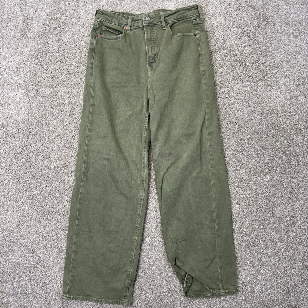 Old Navy Pants Womens 6 Sky-Hi Wide Leg Olive Green Extra High Rise EUC